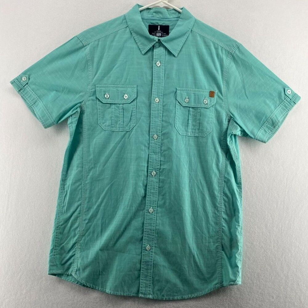 Jeans by Buffalo Short Sleeve Button Down Shirt Teal Color Mens Size M